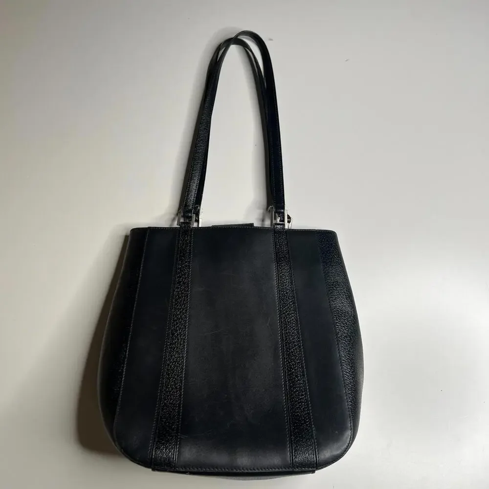 Coach F9E-6706 Black Leather Tote Shoulder‎ Bag Purse Classic Vintage